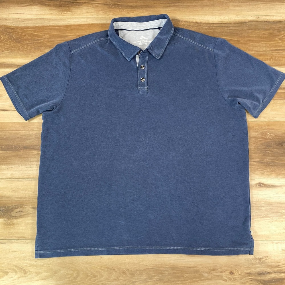 Tommy Bahama Polo Shirt Mens XXL Blue Tencel Blend‎ Shoreline Surf Pique Knit